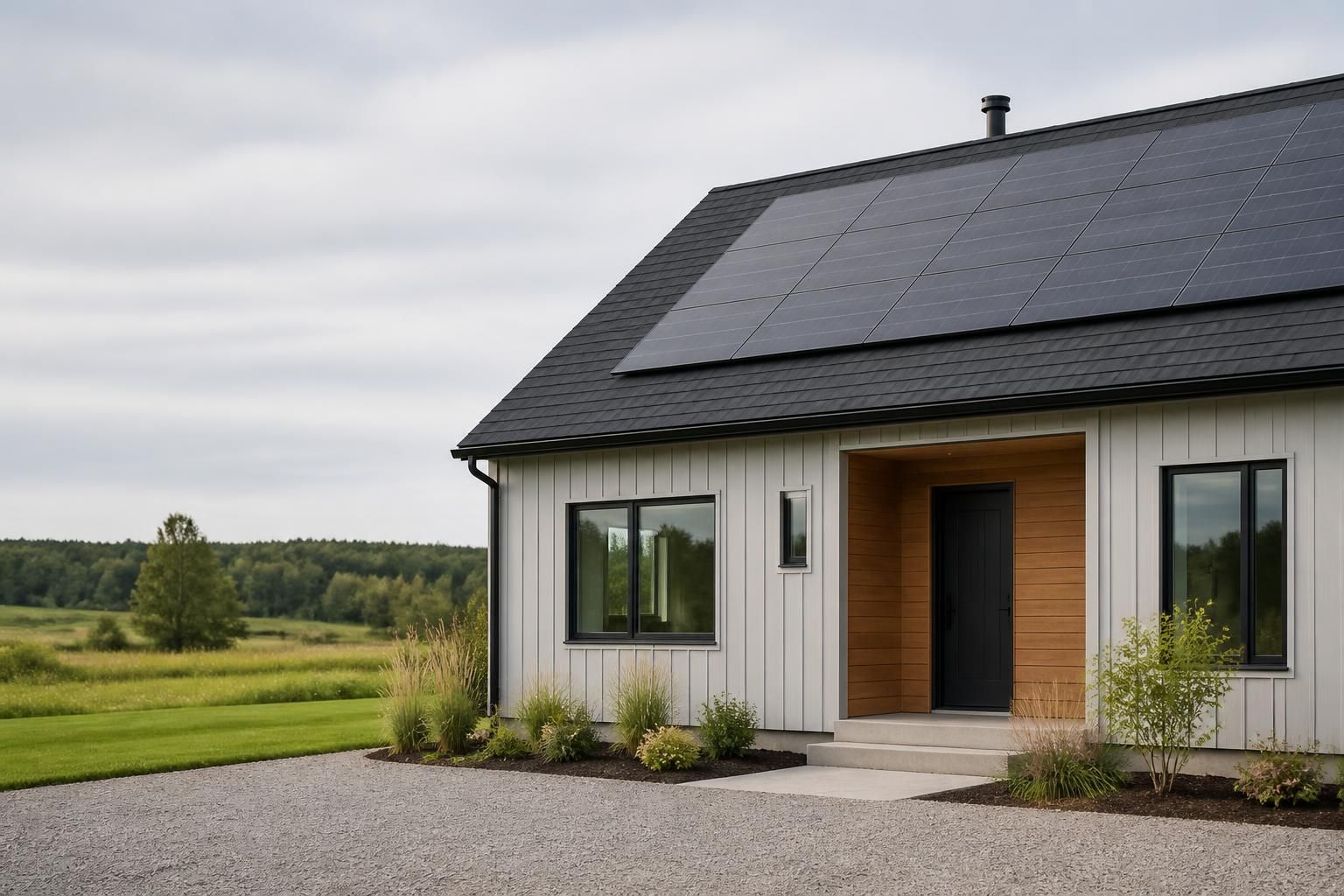 Modern renovated home exterior with open space for text overlay.